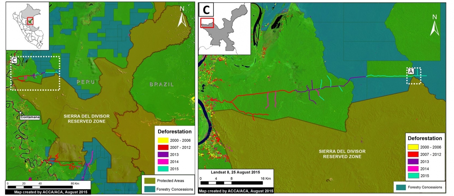 Image 15c. Expansion of the logging road in the northeast sector of the Reserve Zone. Data: MINAM-PNCB/MINAGRI-SERFOR, SERNANP, USGS.