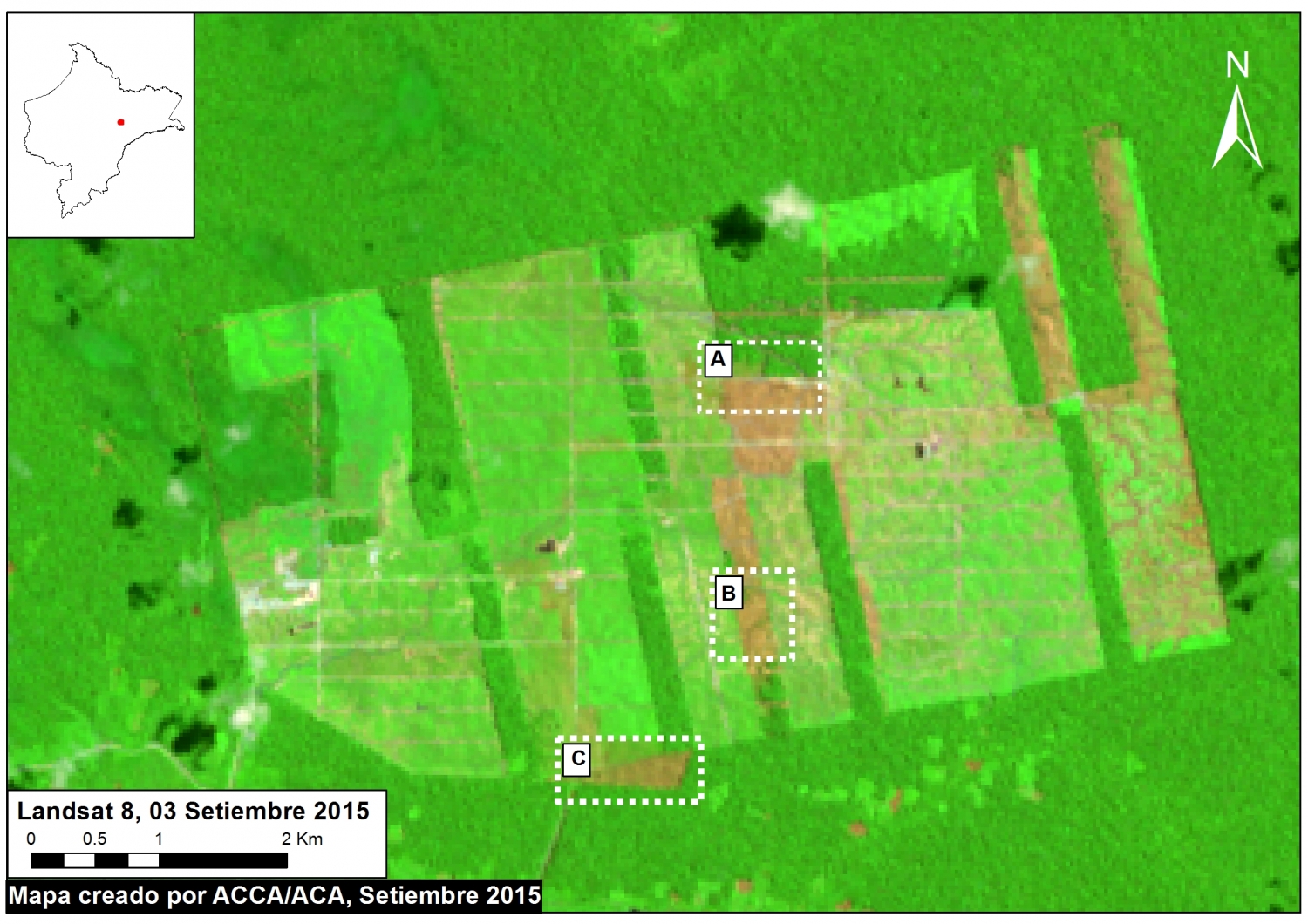 Imagen 13b. Mapa de base que indica la ubicación de una serie de zooms. Datos: USGS.