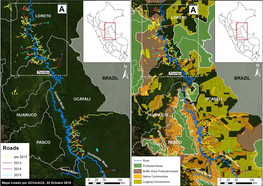 Image 18b. Logging roads in the central Peruvian Amazon. Data: SERNANP, IBC, USGS, MINAGRI.