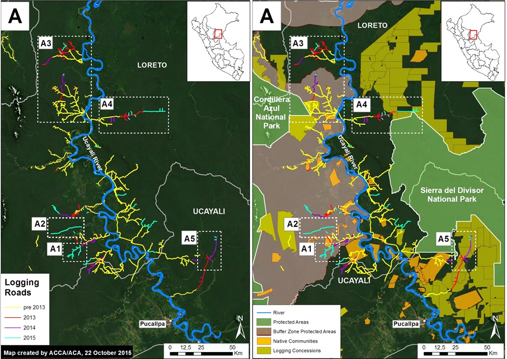 Image 18c. Logging roads in southern Loreto/northern Ucayali. Data: SERNANP, IBC, USGS, MINAGRI.