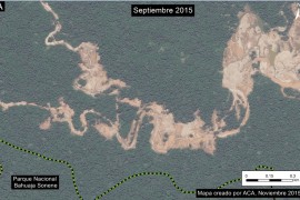 MAAP #19: Gold Mining Deforestation Advancing along Upper Malinowski River (Madre de Dios, Peru)