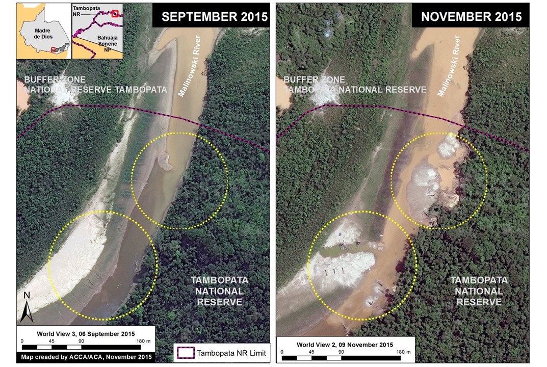 Image 20a. Recent invasion of Tambopata National Reserve. Data: SERNANP, WorldView-2 and WorldView-3 of Digital Globe (NextView).