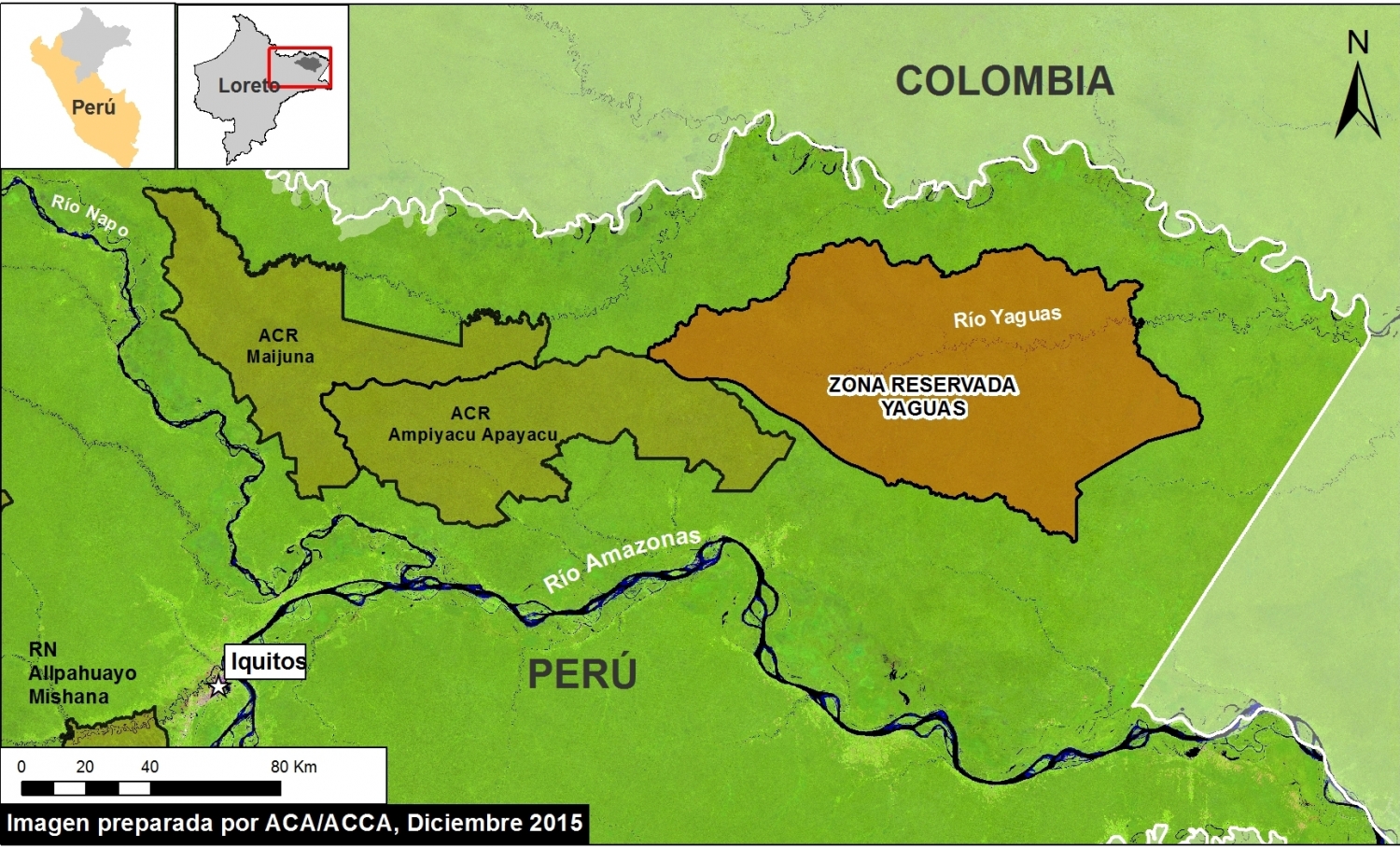Imagen Xa. Zona Reservada Yaguas en el paisaje peruano. Datos: USGS, SERNANP, PNCB/MINAM, Hansen/UMD/Google/USGS/NASA