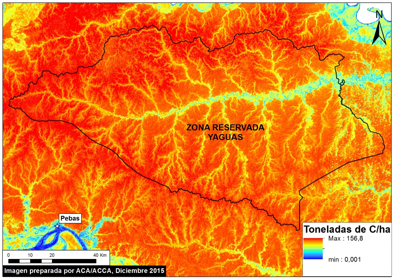 Imagen Xc. Geografía carbono en alta resolucion de la Zona Reservada Yaguas. Datos: Asner et al. 2014 a,b.